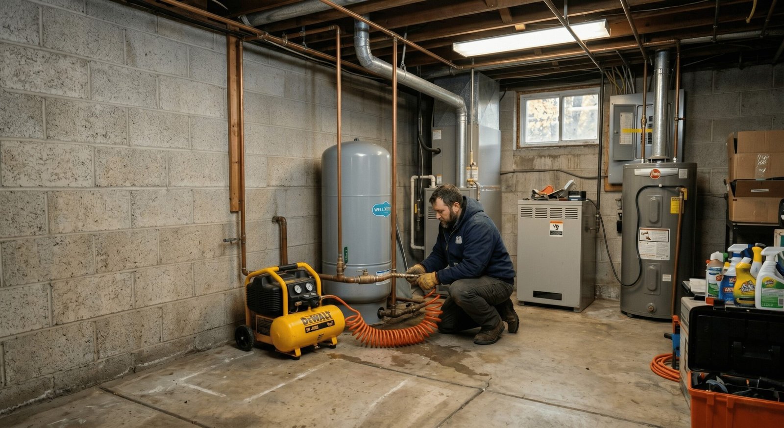 Bulwark Plumbing technician servicing a water heater on a Dallas plumbing service call